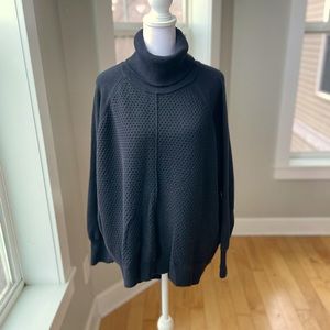 GAP Black Textured Merino Wool Blend Turtleneck Loose Fit Sweater Sz Medium